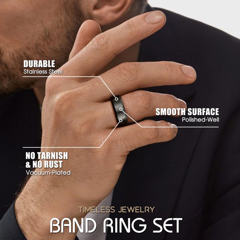 Jstyle Stainless Steel Rings for Men Wedding Ring Cool Simple Band 8 MM 3 Pcs A Set Size 10.5 - Image 4